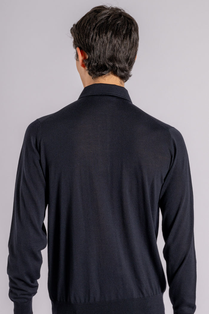  Filippo De Laurentiis Long Sleeve Polo With Paramontura In Superfine Merino Wool Blue Blu Uomo - 4