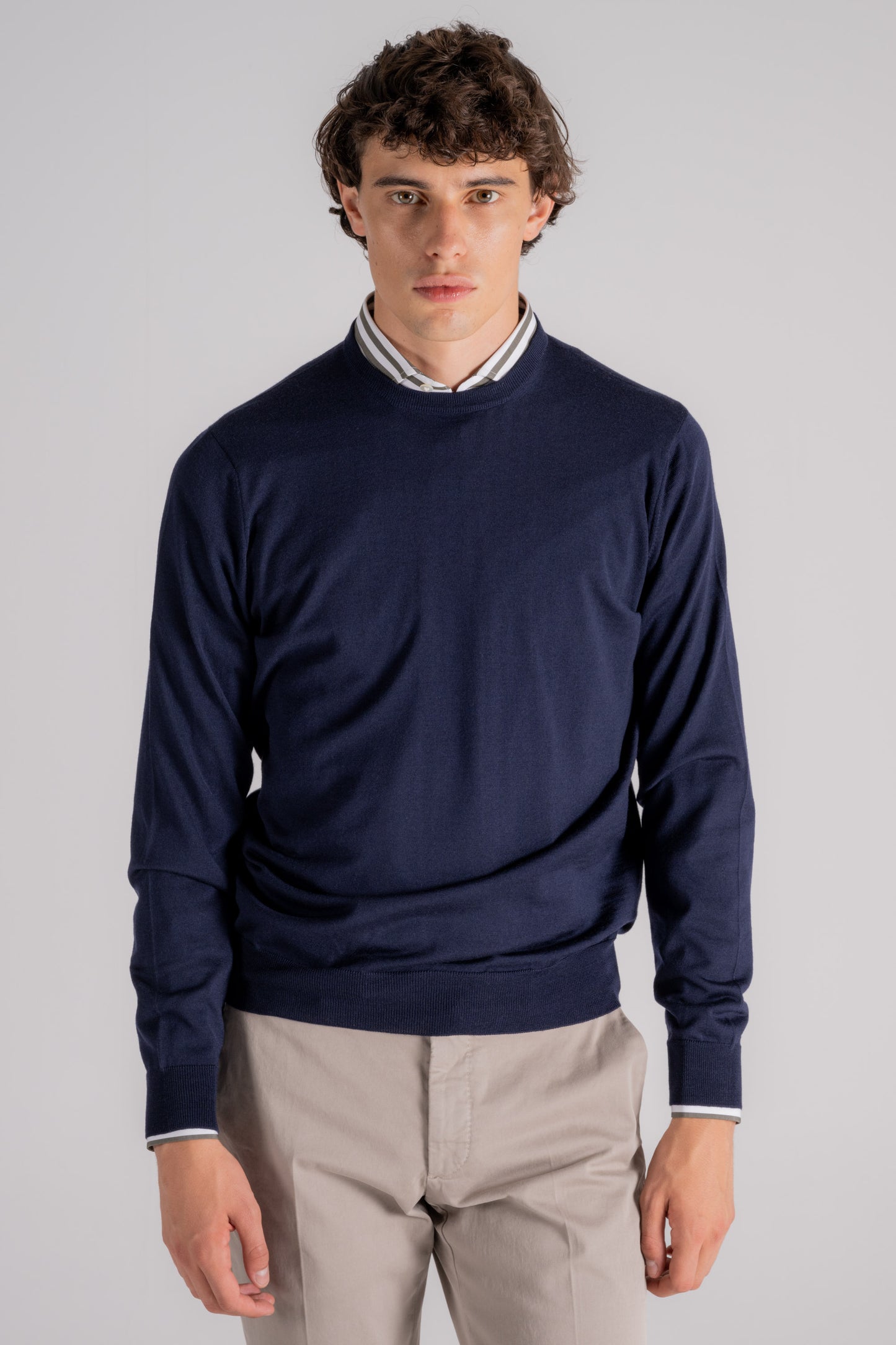  Filippo De Laurentiis Crewneck Sweater 100% Superfine Merino Wool Blue Blu Uomo - 1