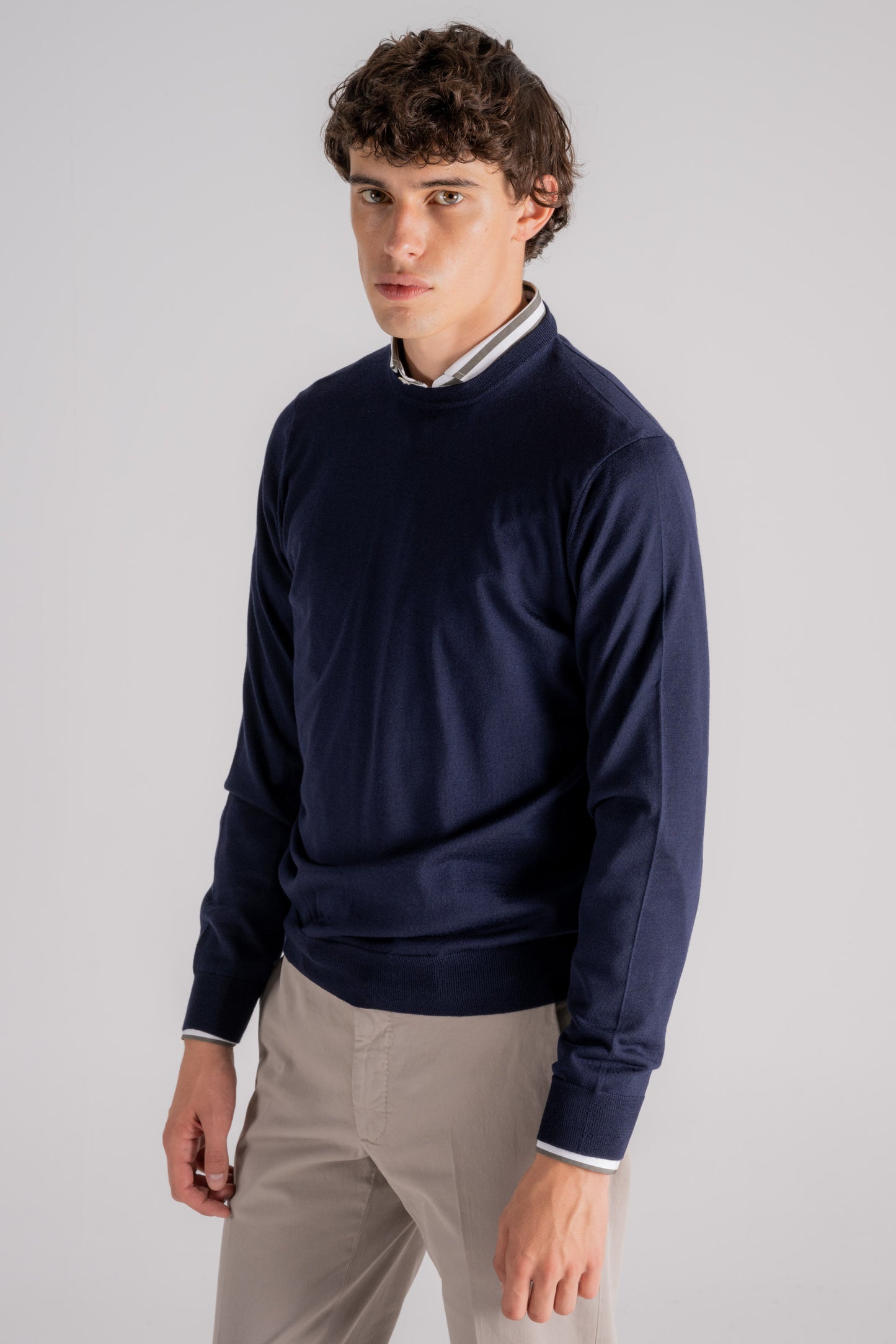  Filippo De Laurentiis Crewneck Sweater 100% Superfine Merino Wool Blue Blu Uomo - 2