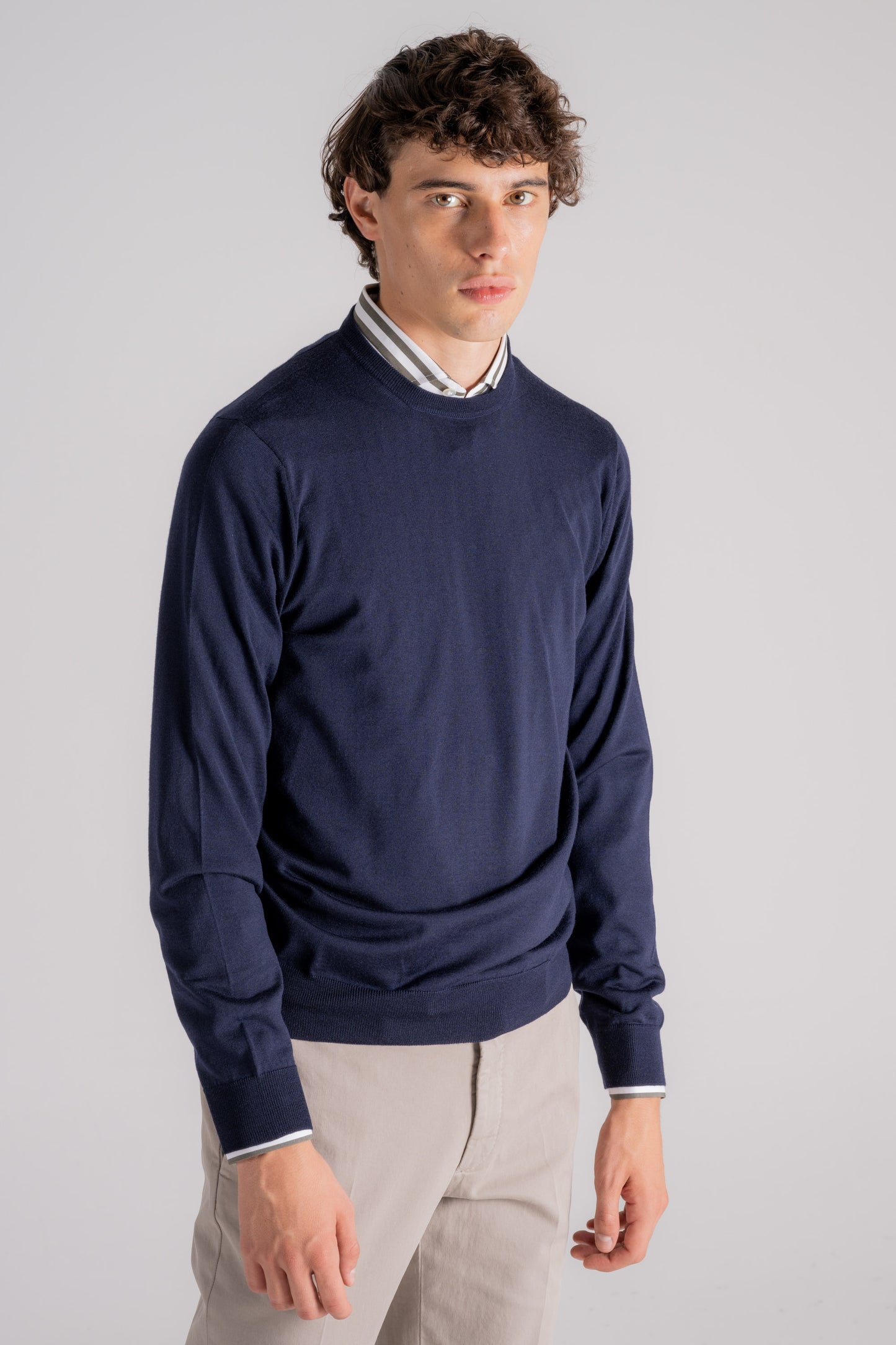  Filippo De Laurentiis Crewneck Sweater 100% Superfine Merino Wool Blue Blu Uomo - 3