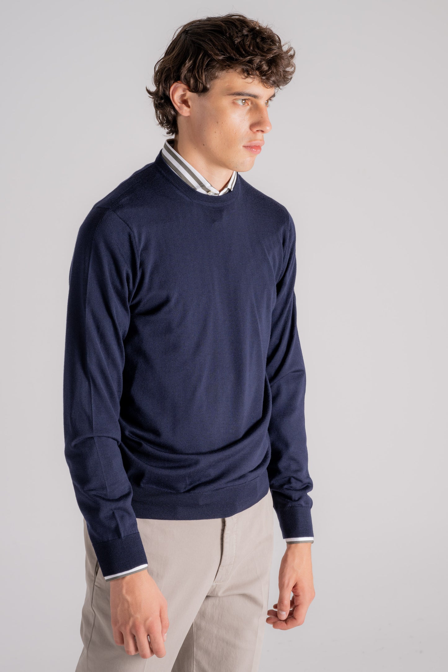  Filippo De Laurentiis Crewneck Sweater 100% Superfine Merino Wool Blue Blu Uomo - 4