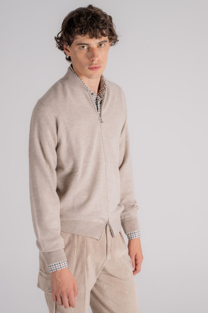 Filippo De Laurentiis Maglia Fullzip Bomber Lana/Cashmere Beige-2