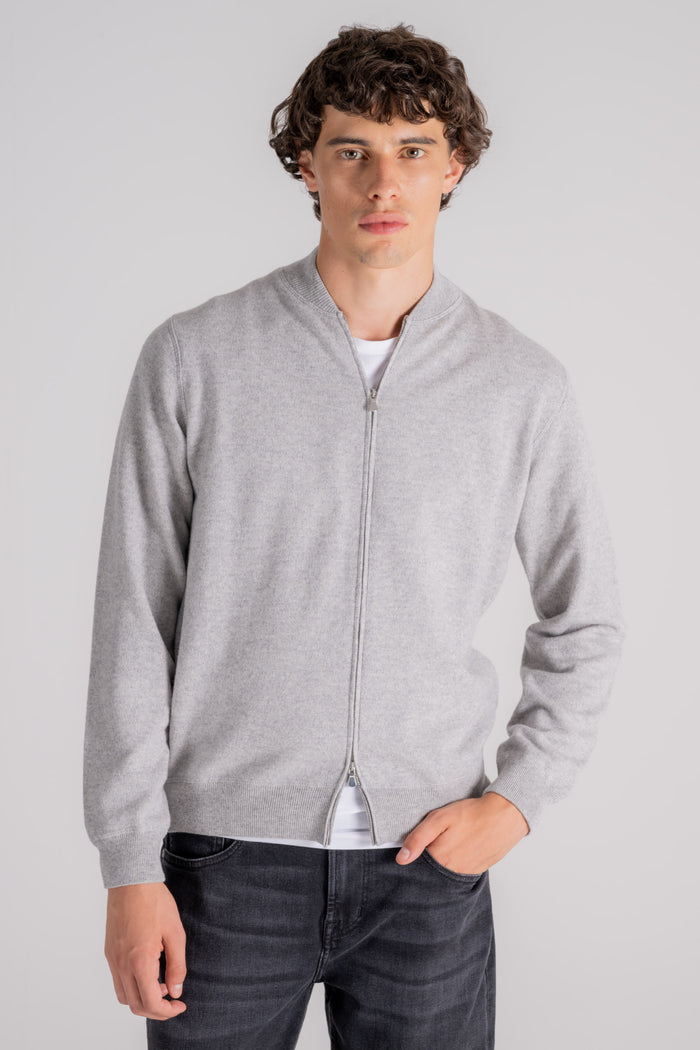 Filippo De Laurentiis Fullzip Bomber Wool/Cashmere Sweater Grey