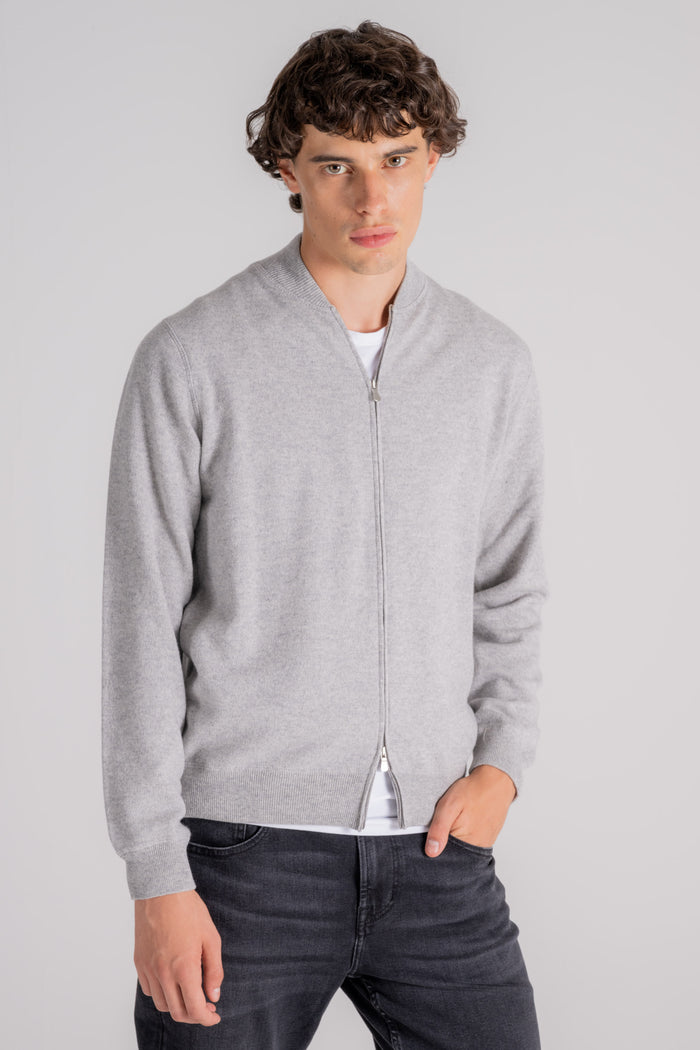 Filippo De Laurentiis Fullzip Bomber Wool/Cashmere Sweater Grey-2