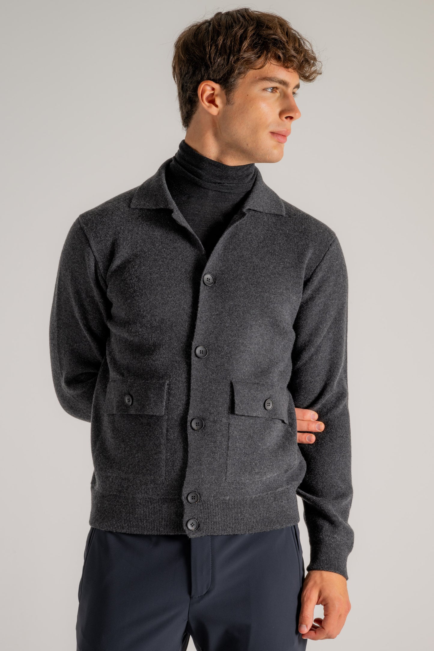  Filippo De Laurentiis Field Jacket Felpa Lana Cashmere Grigio Grigio Uomo - 3