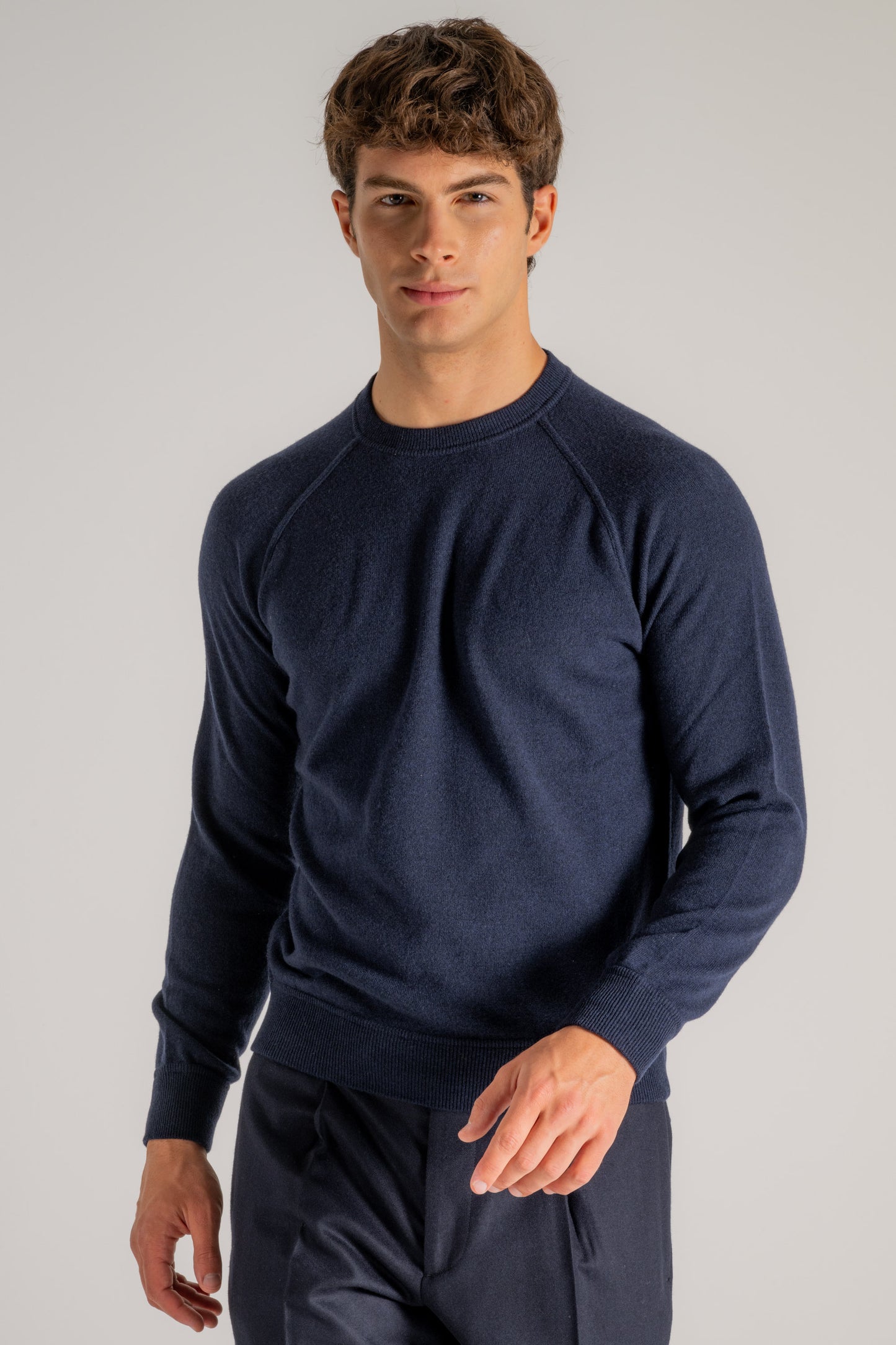  Filippo De Laurentiis Maglia Girocollo Raglan Lana Cashmere Blu Blu Uomo - 2