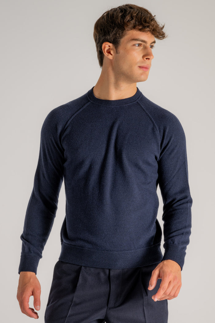  Filippo De Laurentiis Maglia Girocollo Raglan Lana Cashmere Blu Blu Uomo - 3