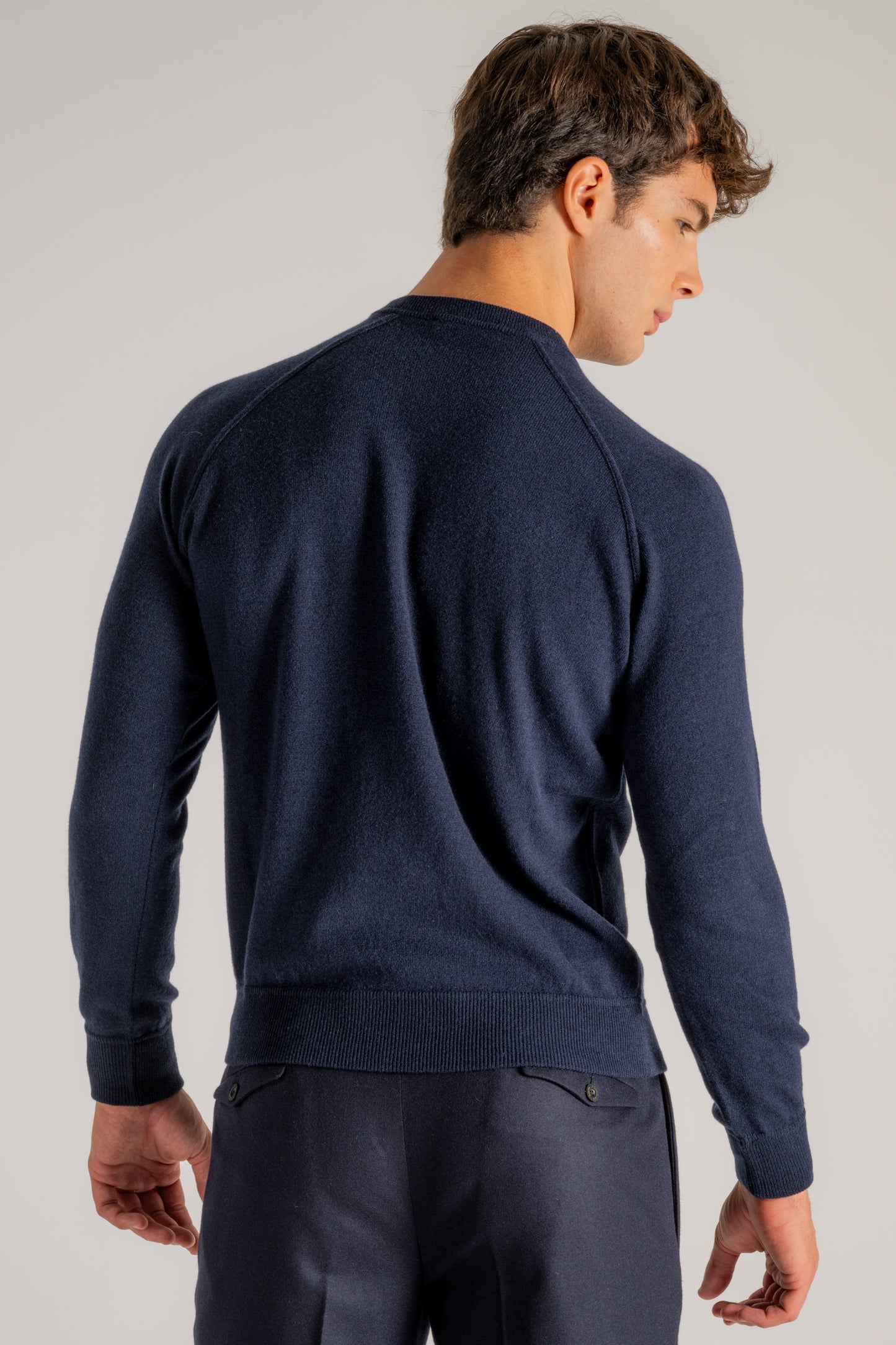  Filippo De Laurentiis Maglia Girocollo Raglan Lana Cashmere Blu Blu Uomo - 4