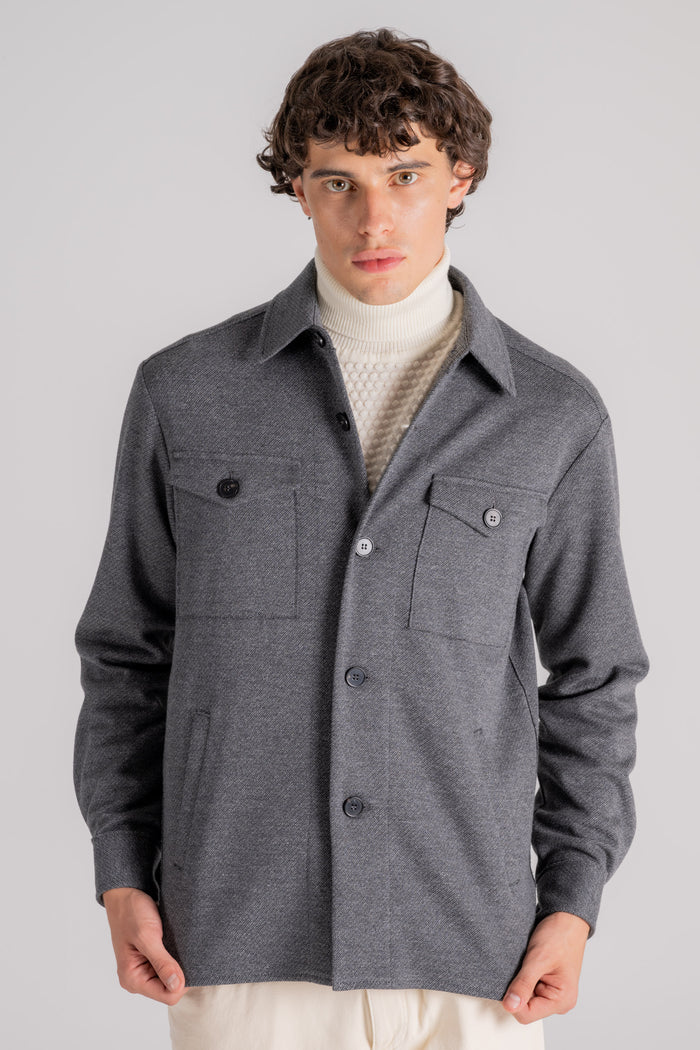 Harris Wharf London Shirt Jacket Mini Twill Grigio in Cotone/Lana/Poliestere