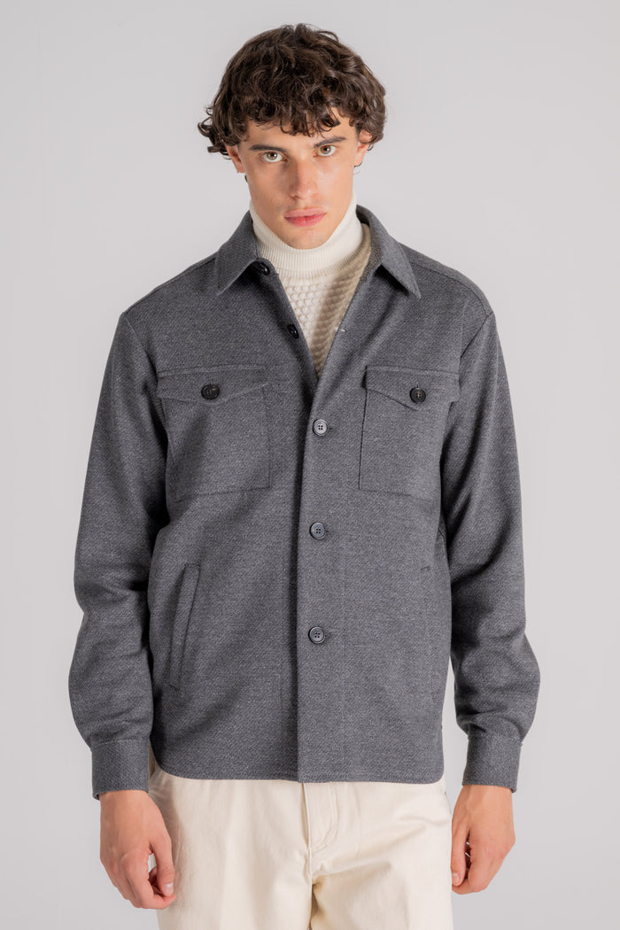 Harris Wharf London Shirt Jacket Mini Twill Grigio in Cotone/Lana/Poliestere-2