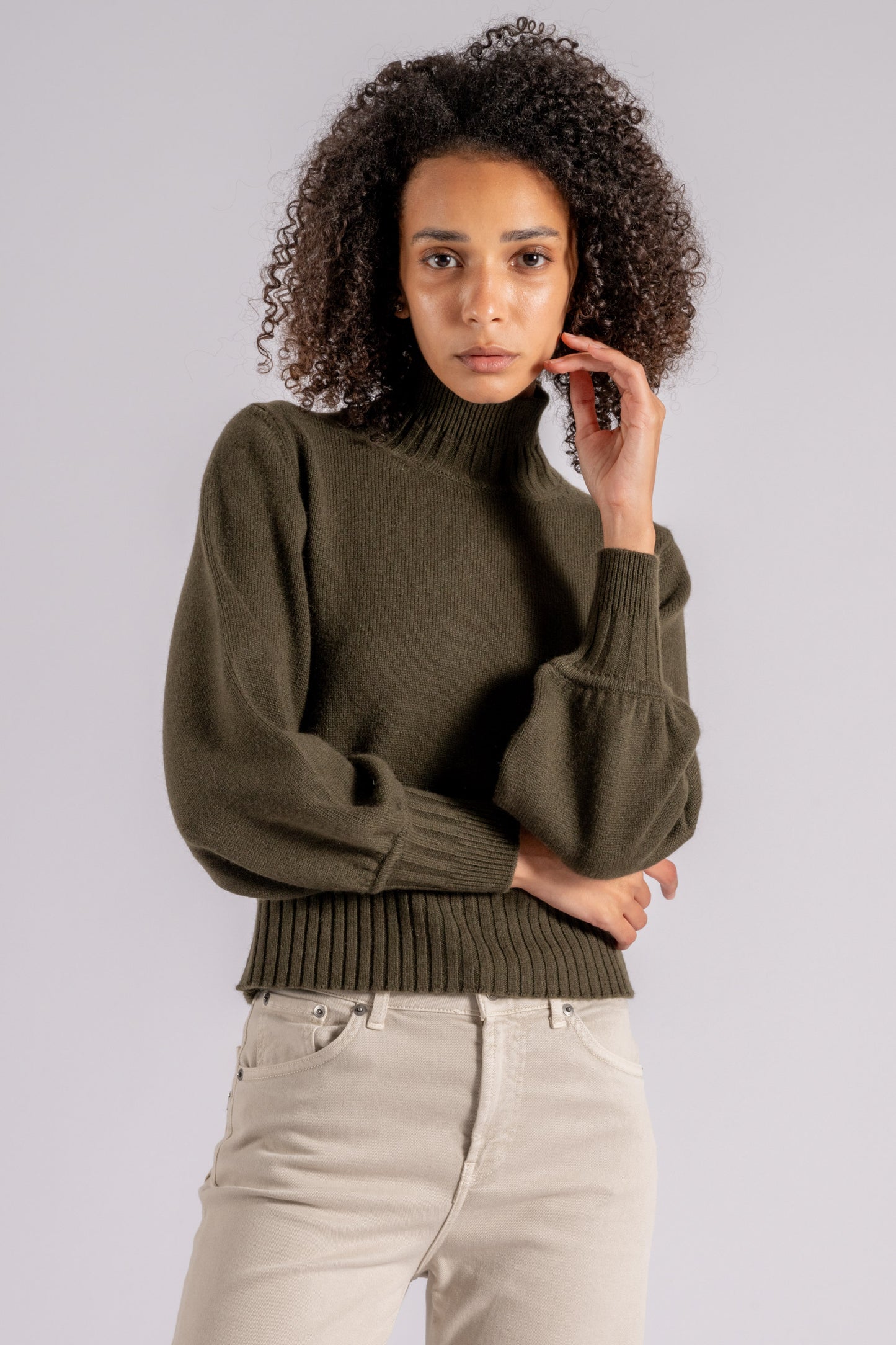  Purotatto Mock Turtle Neck Sweater Cashmere Verde Verde Donna - 2