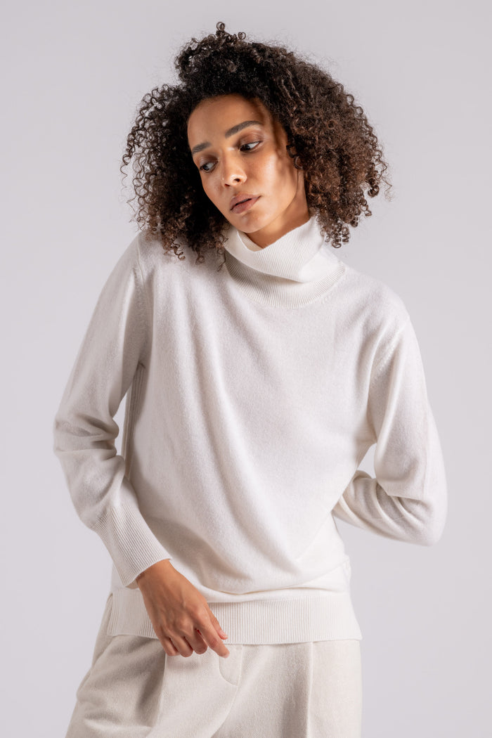  Purotatto Turtle Neck Sweater Cashmere White Bianco Donna - 4