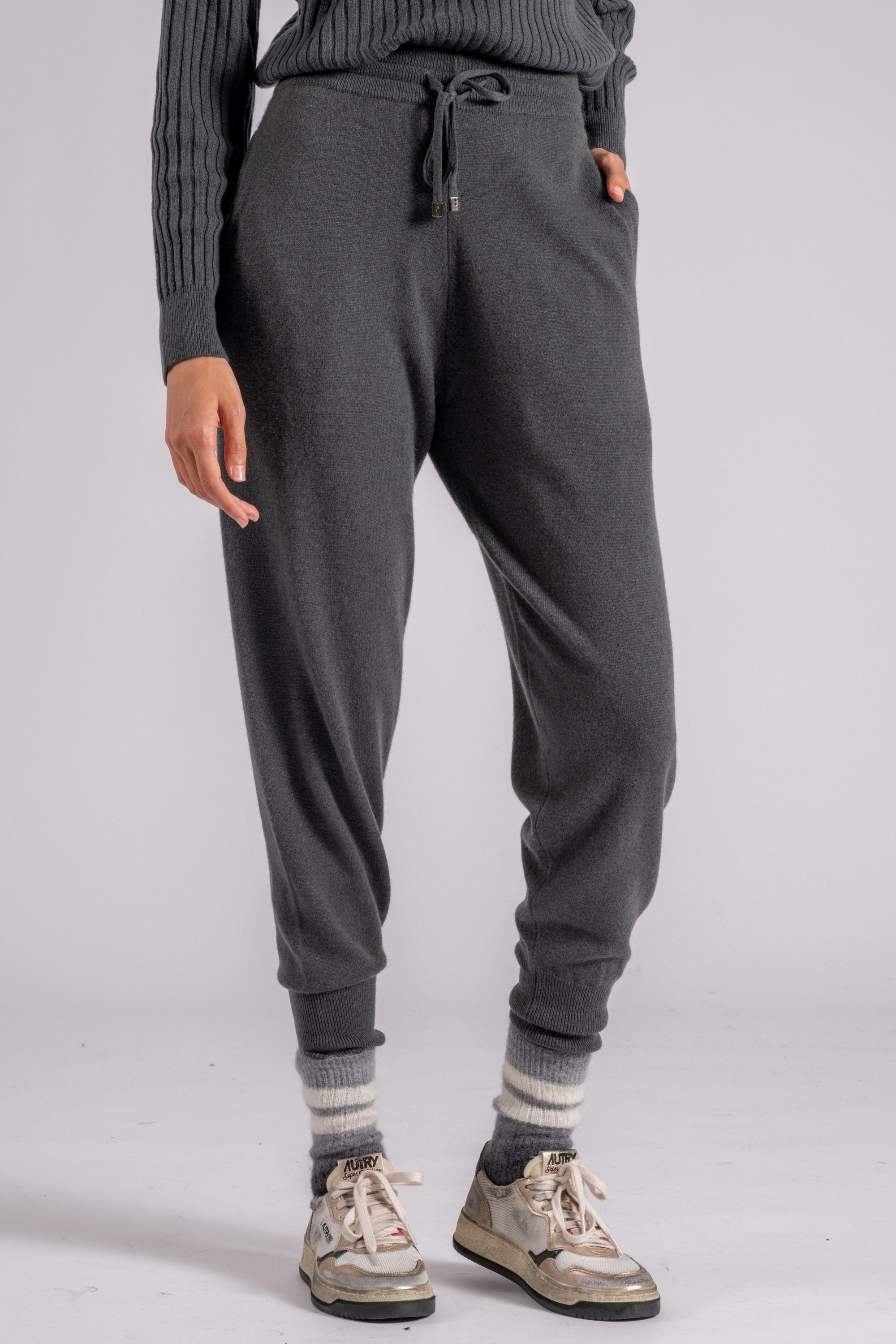 Purotatto Pantaloni Cashmere Grigio Blu Donna