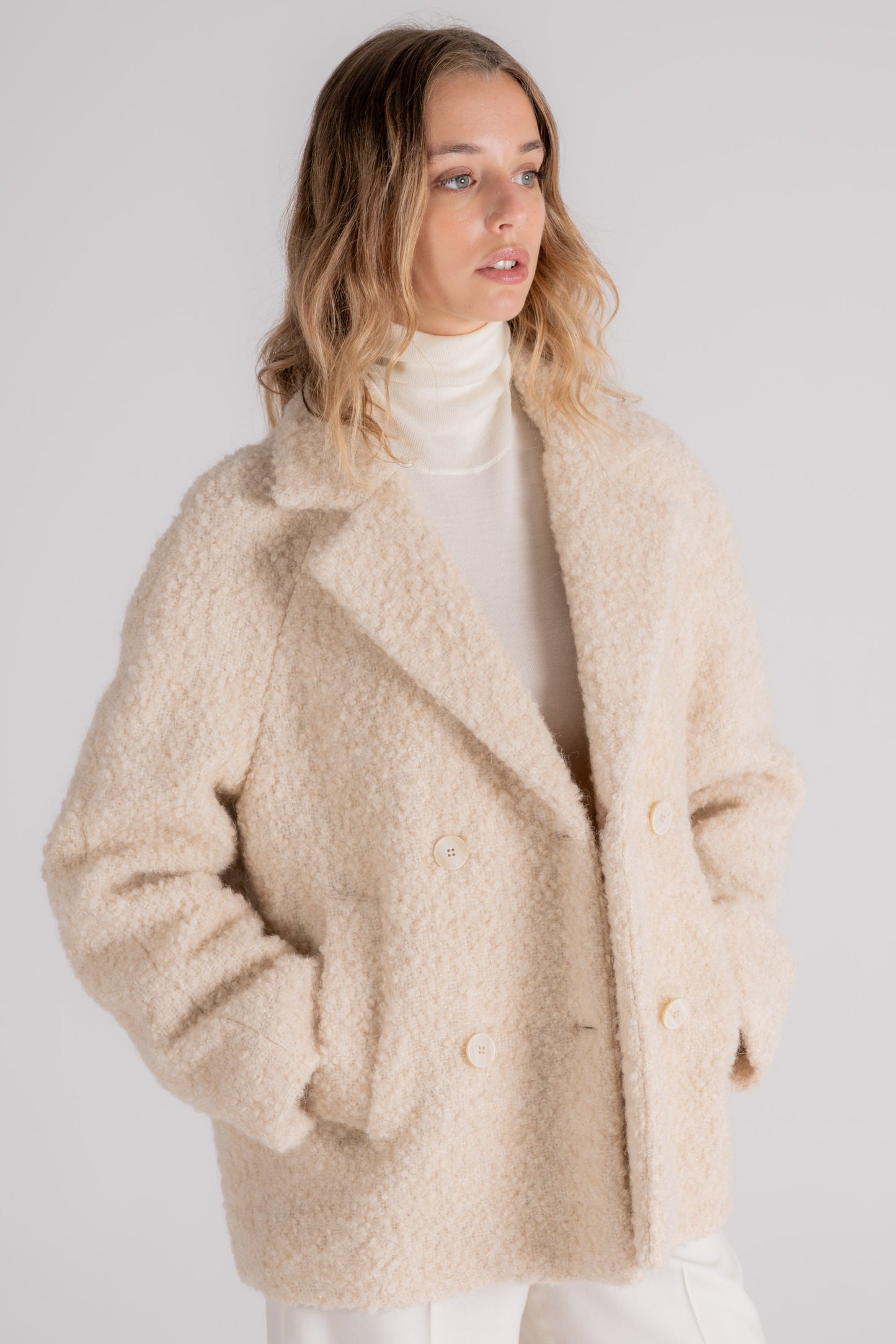  Montedoro Overcoat 35% Virgin Wool/28% Mohair/9% Polyamide Beige Donna - 2