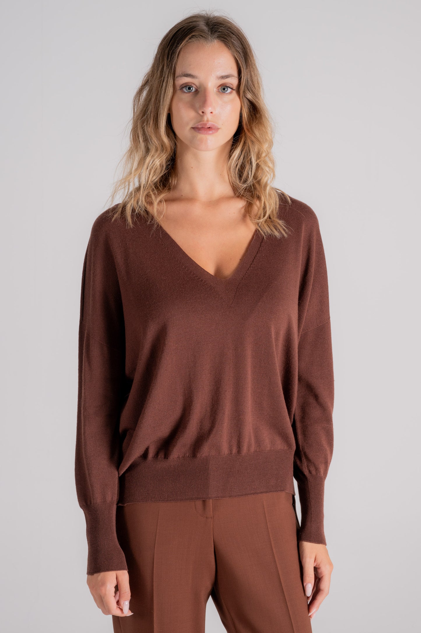  Zanone V-neck Sweater In Multicolor Virgin Wool/polyamide Marrone Donna - 1