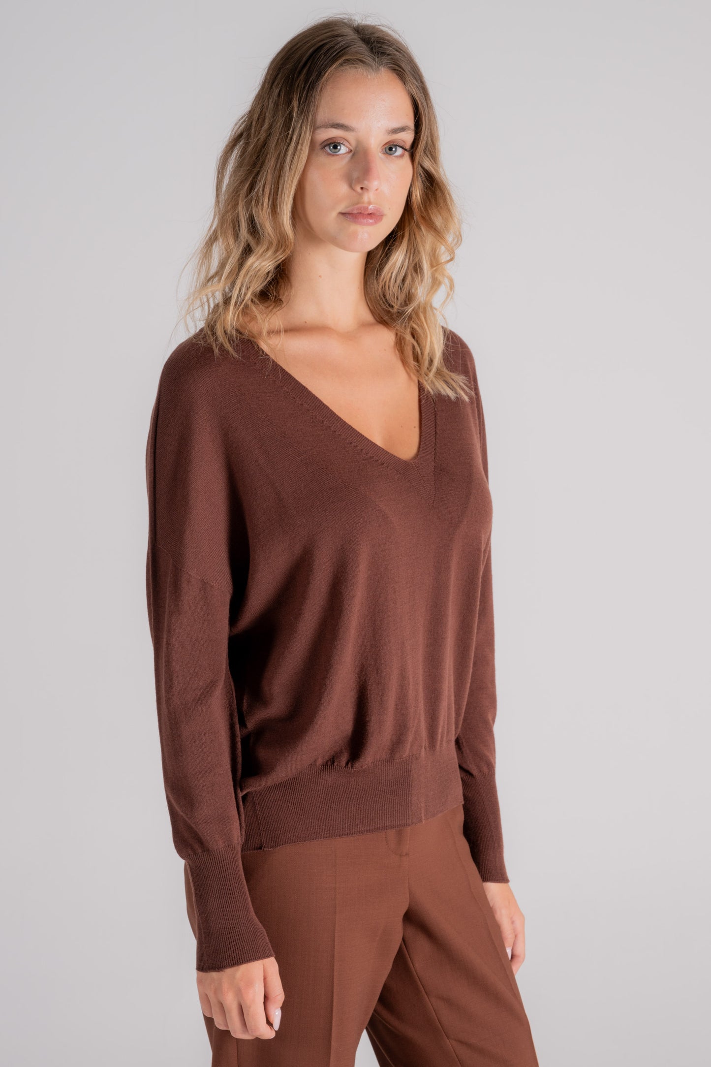  Zanone V-neck Sweater In Multicolor Virgin Wool/polyamide Marrone Donna - 2