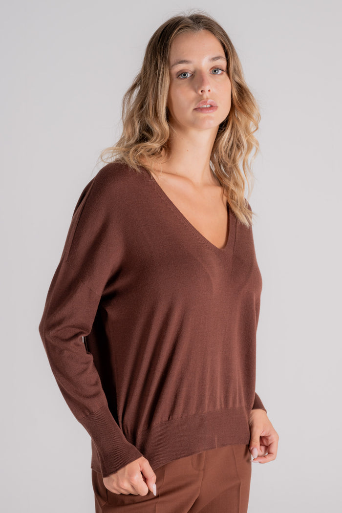  Zanone V-neck Sweater In Multicolor Virgin Wool/polyamide Marrone Donna - 3