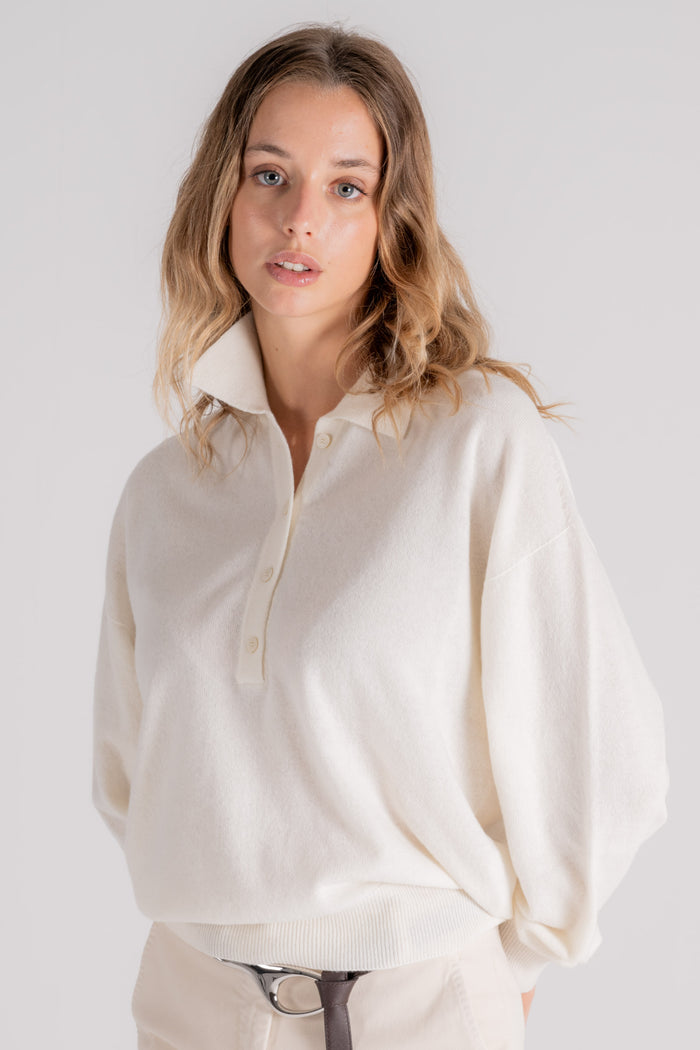  Zanone Virgin Wool/cashmere Beige Polo Sweater Bianco Donna - 3