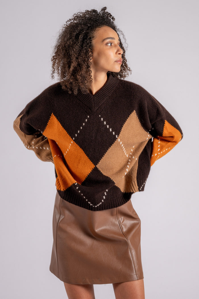 Be You V-Neck Sweater 100% Cashmere Brown