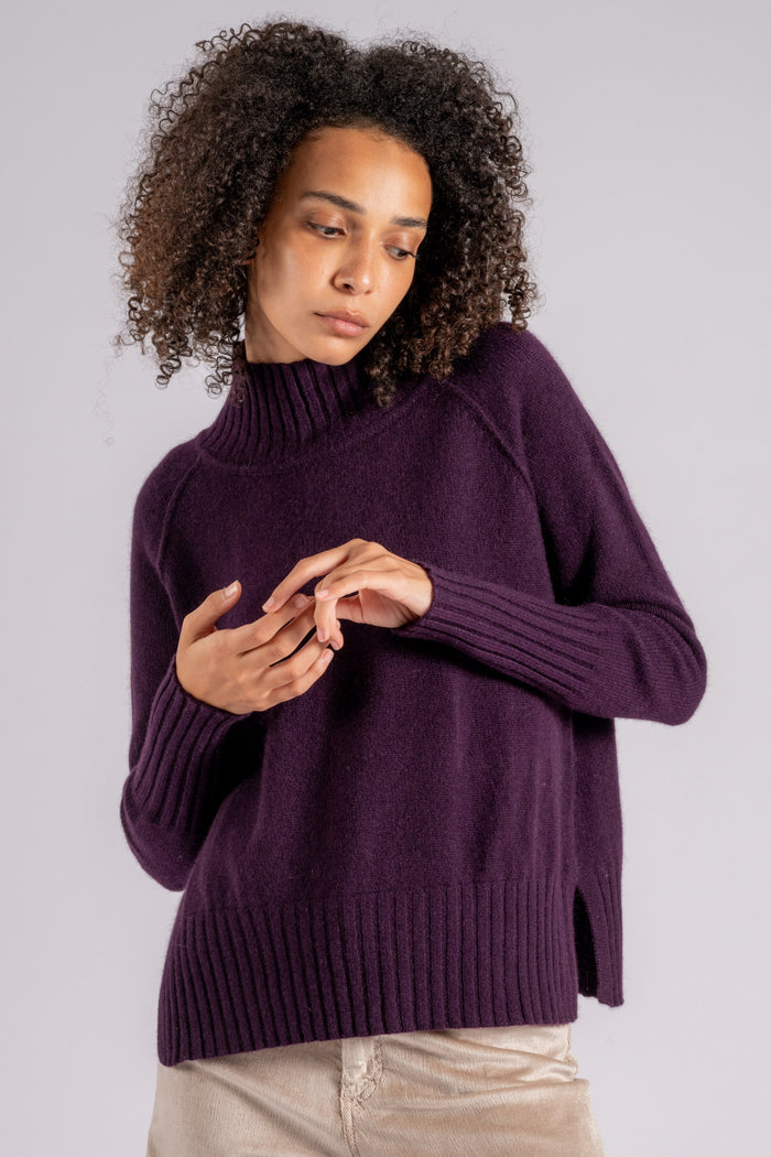 Be You Maglia Collo Alto 100% Cashmere Viola