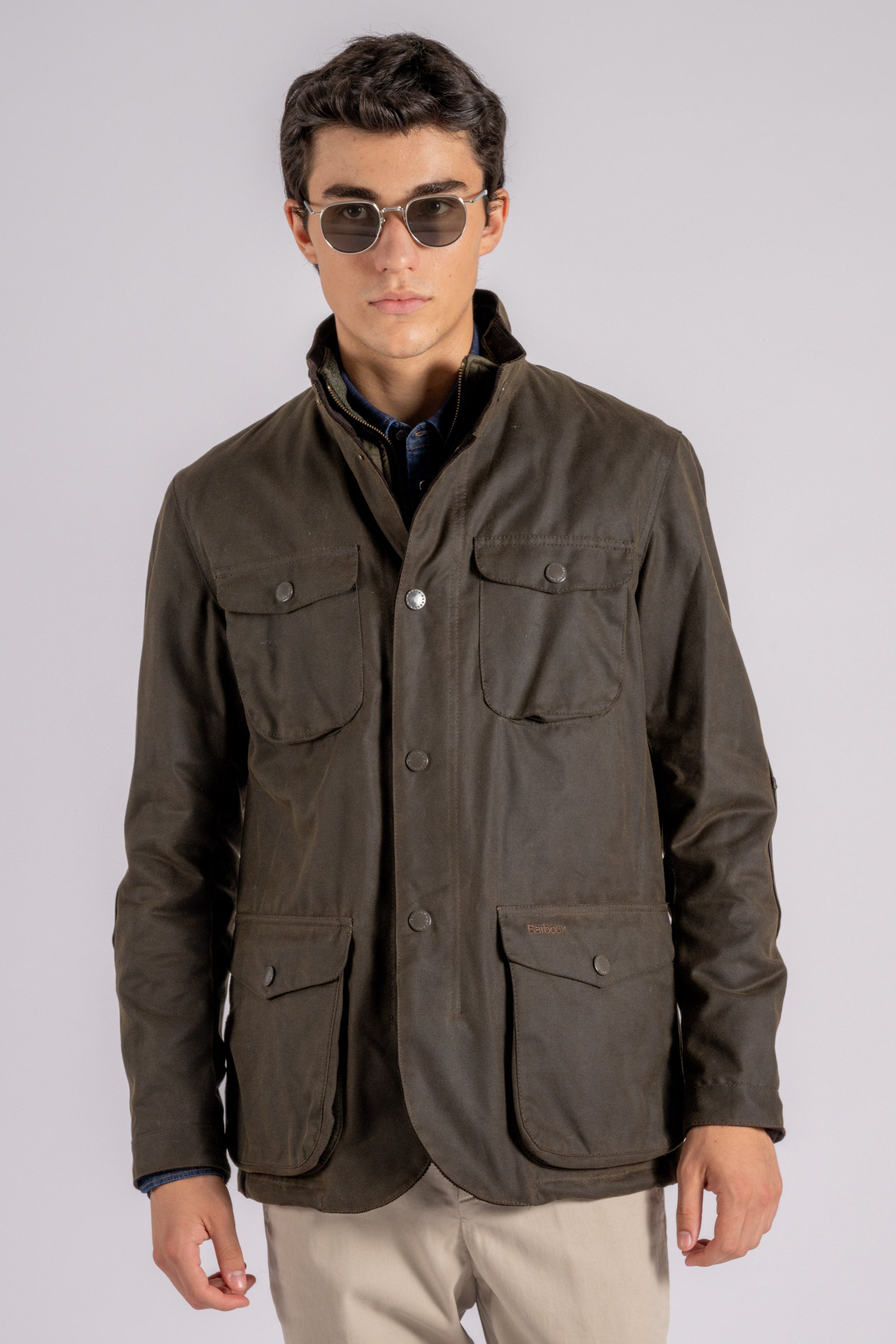 Barbour Ogston Wax Jacket In Green Cotton Ol51 Uomo