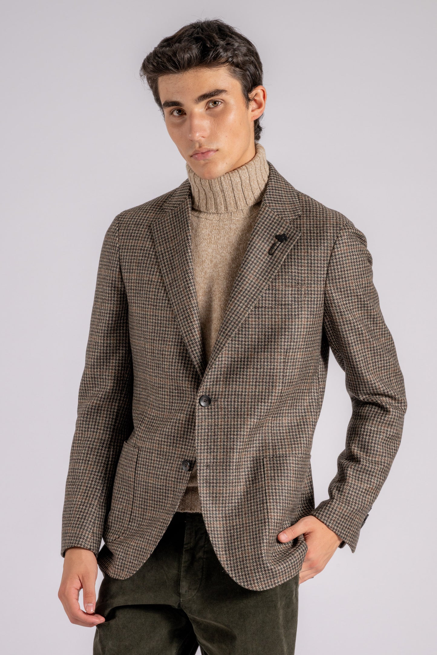  Lardini Single-breasted Jacket 100% Virgin Wool Multicolor Marrone Uomo - 2