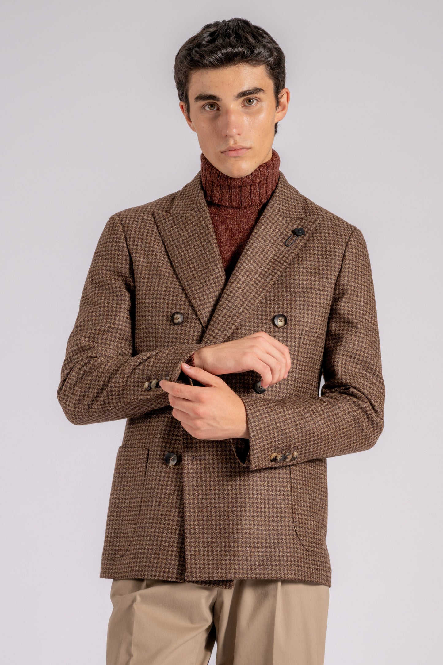  Lardini Double-breasted Virgin Wool/cashmere Brown Jacket Marrone Uomo - 1