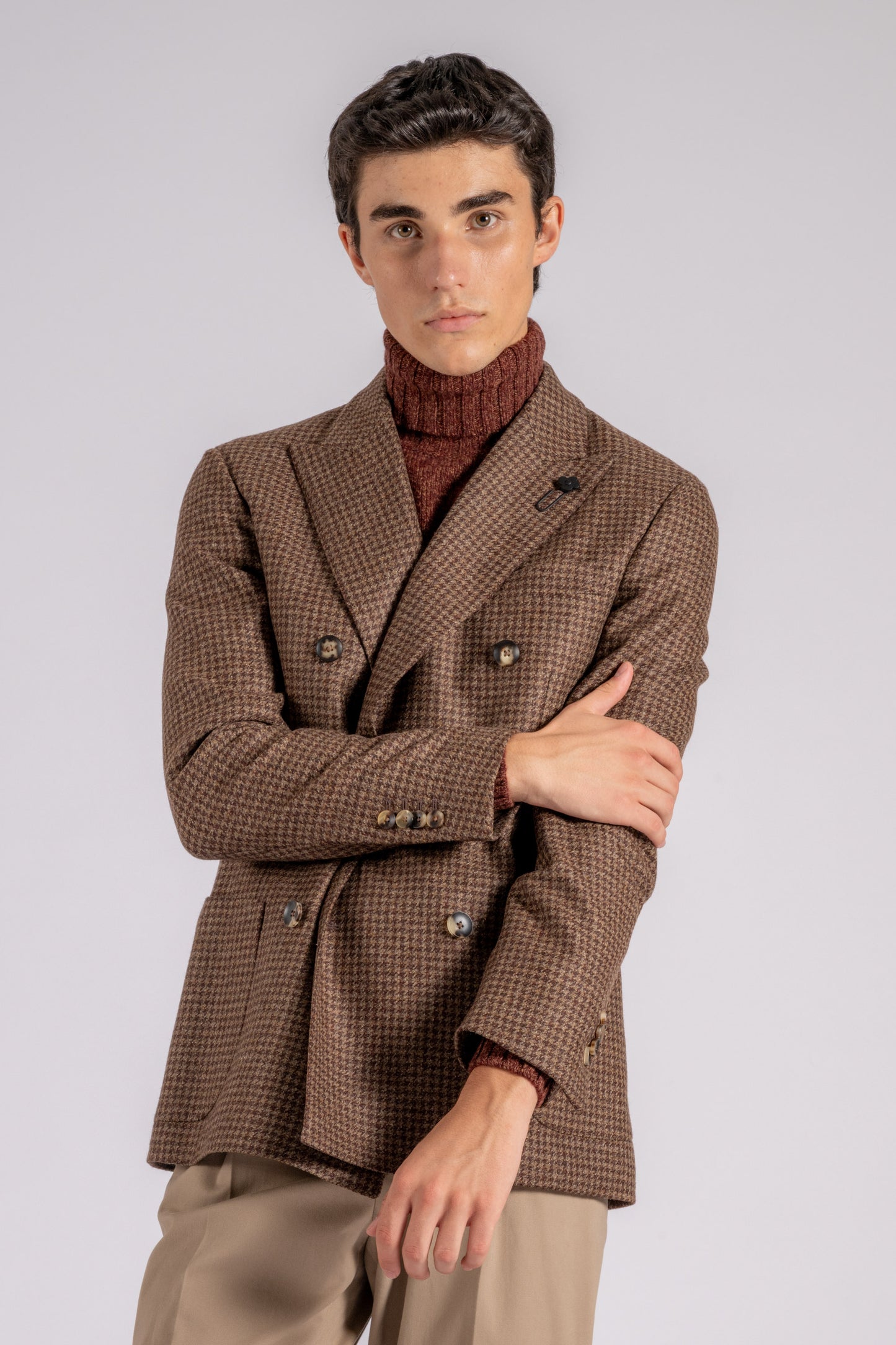  Lardini Double-breasted Virgin Wool/cashmere Brown Jacket Marrone Uomo - 2