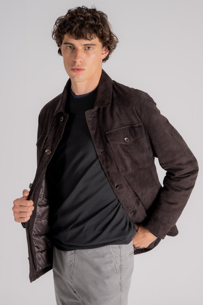  Gimo's Goat Suede Jacket 100% Leather Marrone Uomo - 4