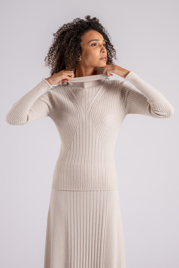 D.exterior Ribbed Turtleneck Sweater in Cashmere/Viscose/Polyamide/Wool White