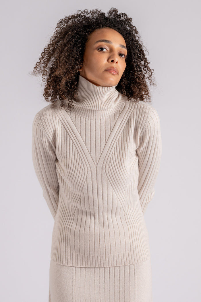 D.exterior Ribbed Turtleneck Sweater in Cashmere/Viscose/Polyamide/Wool White-2