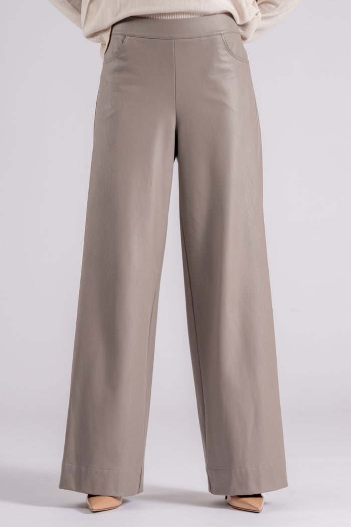 D.Exterior Faux Leather Pants Beige-2