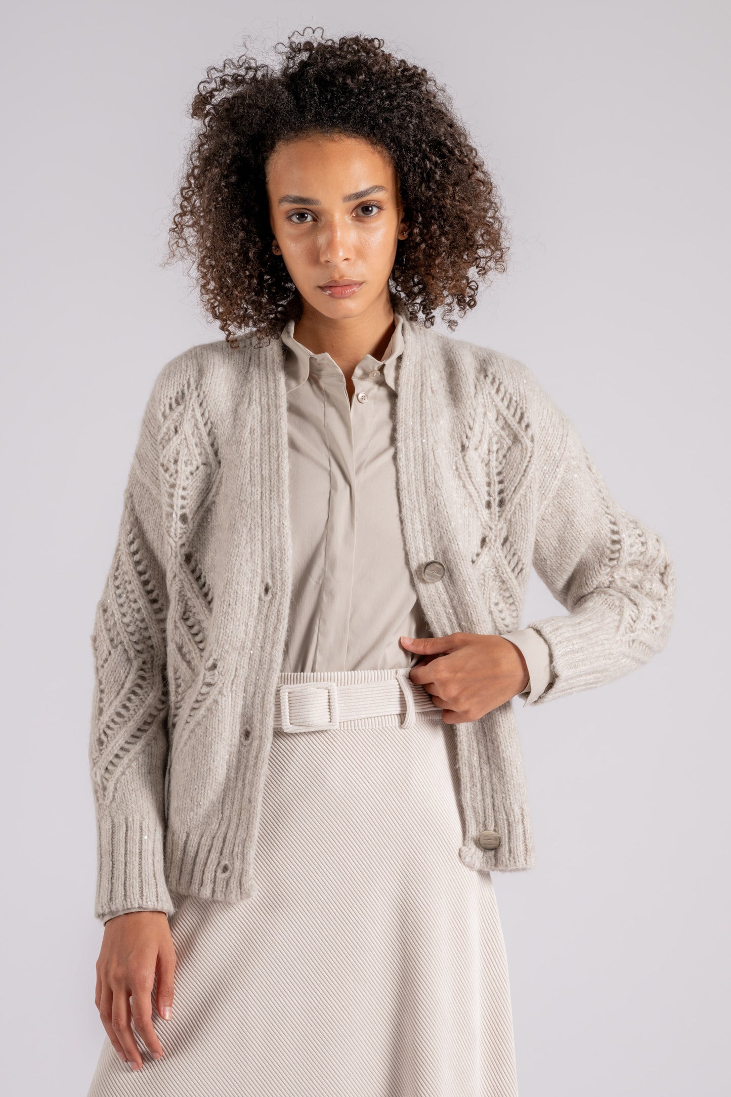  D.exterior D. Exterior Alpaca/polyester Multicolor Cardigan With Crystals Beige Donna - 2