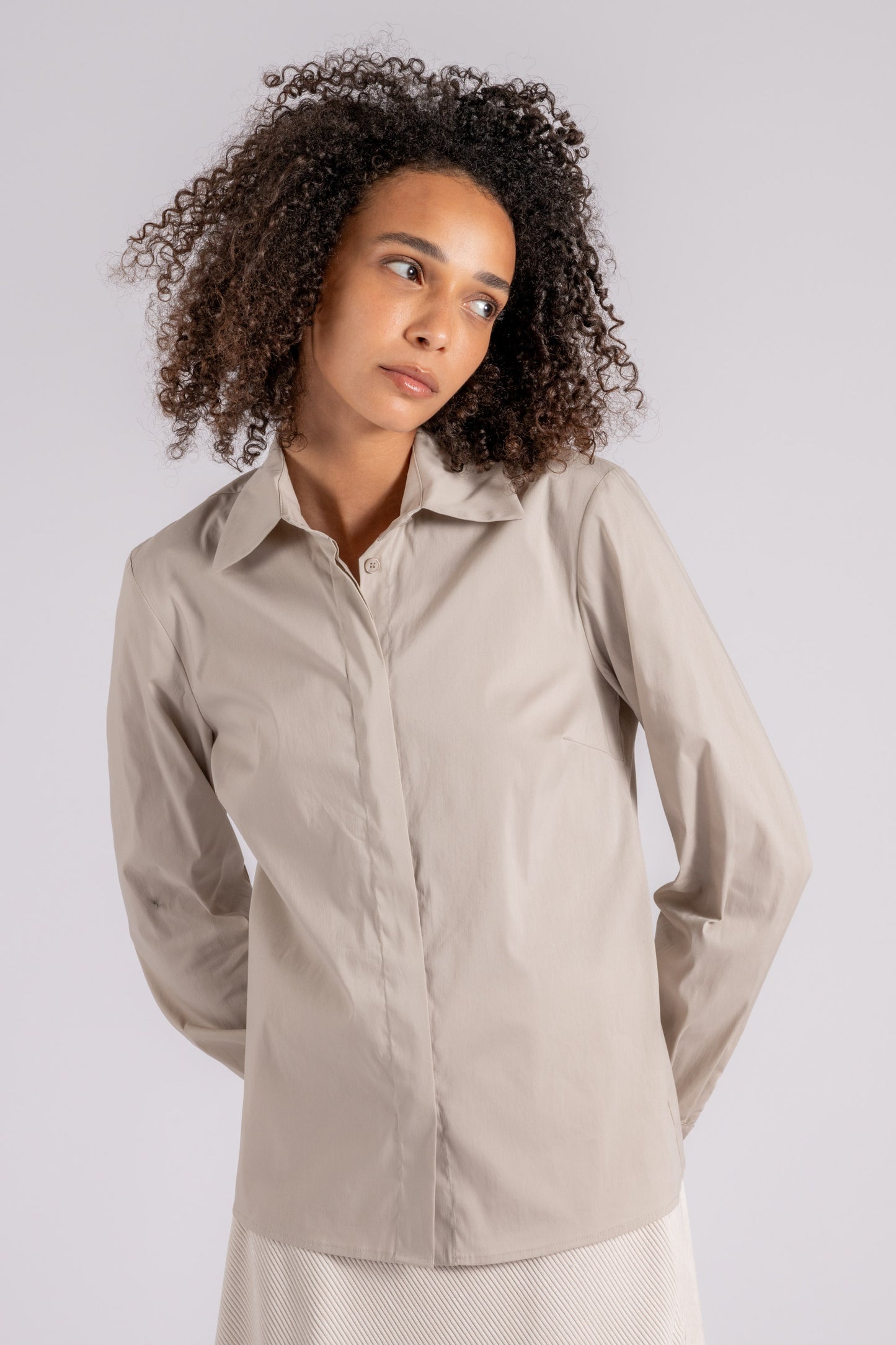  D.exterior Basic Popeline Shirt Cotton/polyamide/elastane Multicolor Beige Donna - 1