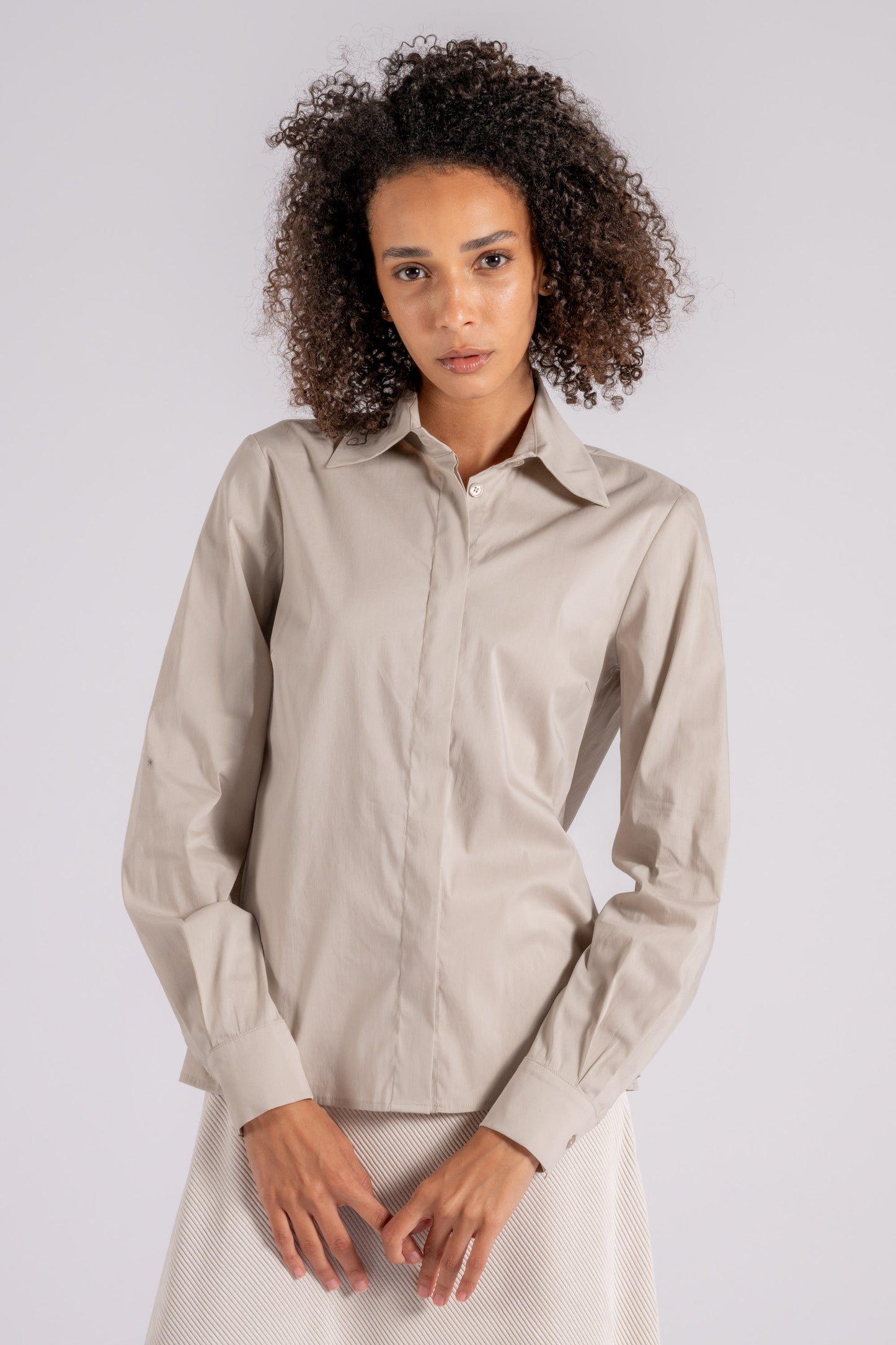  D.exterior Basic Popeline Shirt Cotton/polyamide/elastane Multicolor Beige Donna - 3