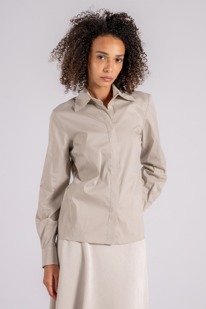  D.exterior Basic Popeline Shirt Cotton/polyamide/elastane Multicolor Beige Donna - 4