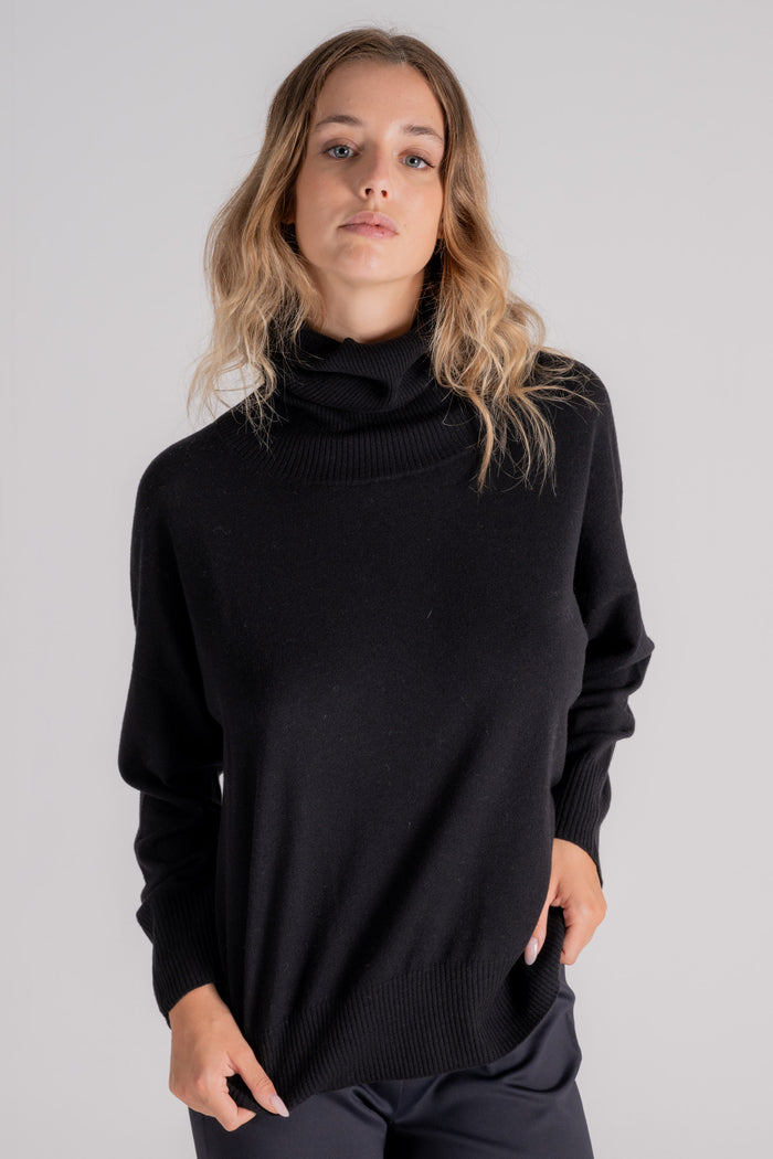 Liviana Conti Wide Neckline Sweater 100% Virgin Wool Black