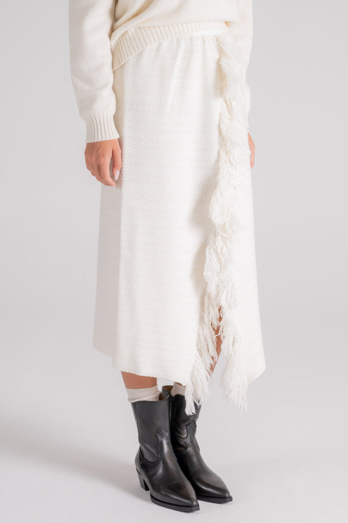 Liviana Conti Gonna con Frange Cashmere/Poliammide Bianco-2