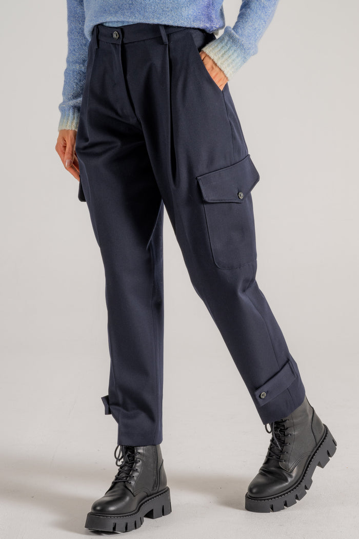 Nine In The Morning Pantalone Tasconato Blu Donna-2