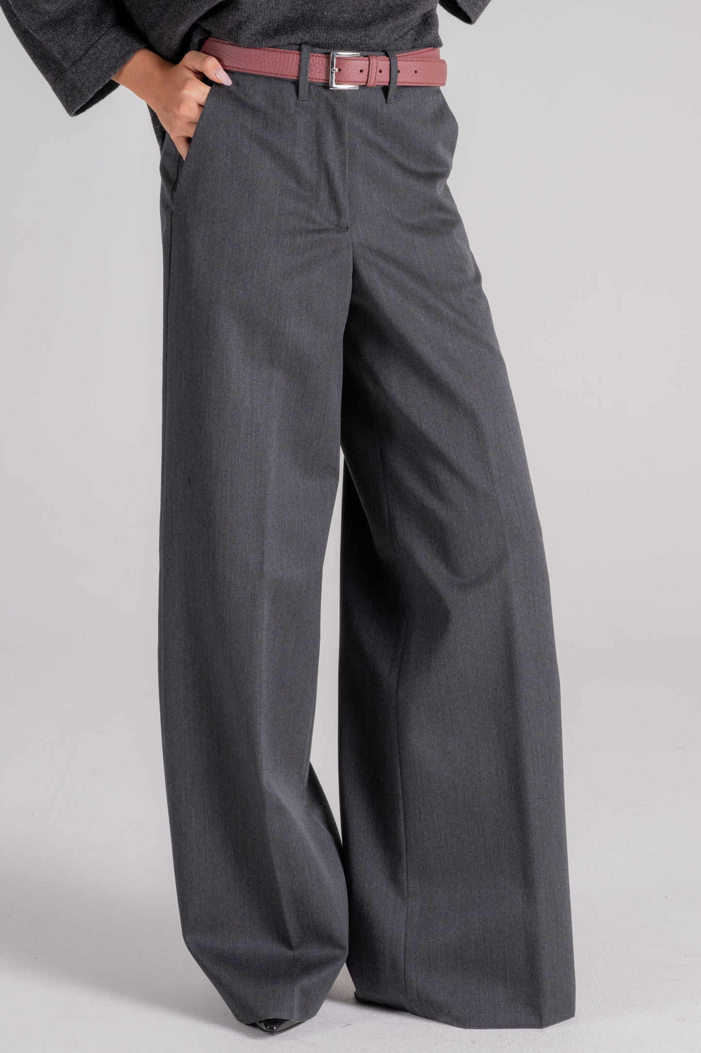  Nine In The Morning Wide Leg Virgin Wool Trousers Grey Grigio Donna - 2