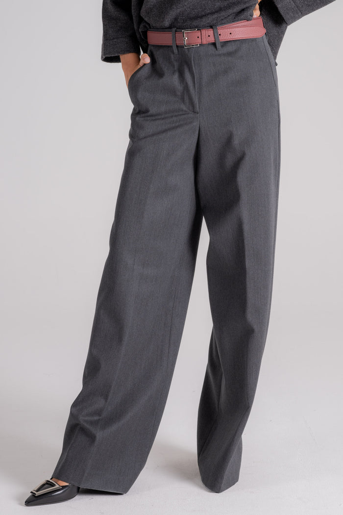  Nine In The Morning Wide Leg Virgin Wool Trousers Grey Grigio Donna - 3