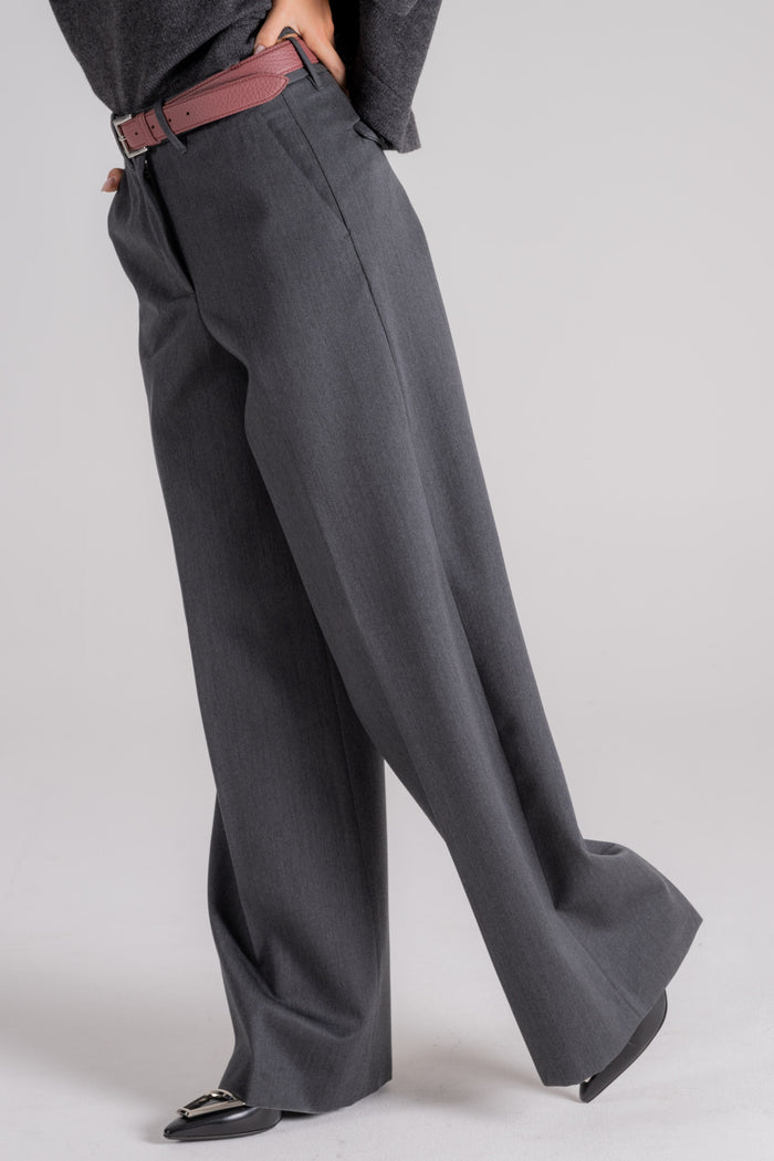  Nine In The Morning Wide Leg Virgin Wool Trousers Grey Grigio Donna - 4