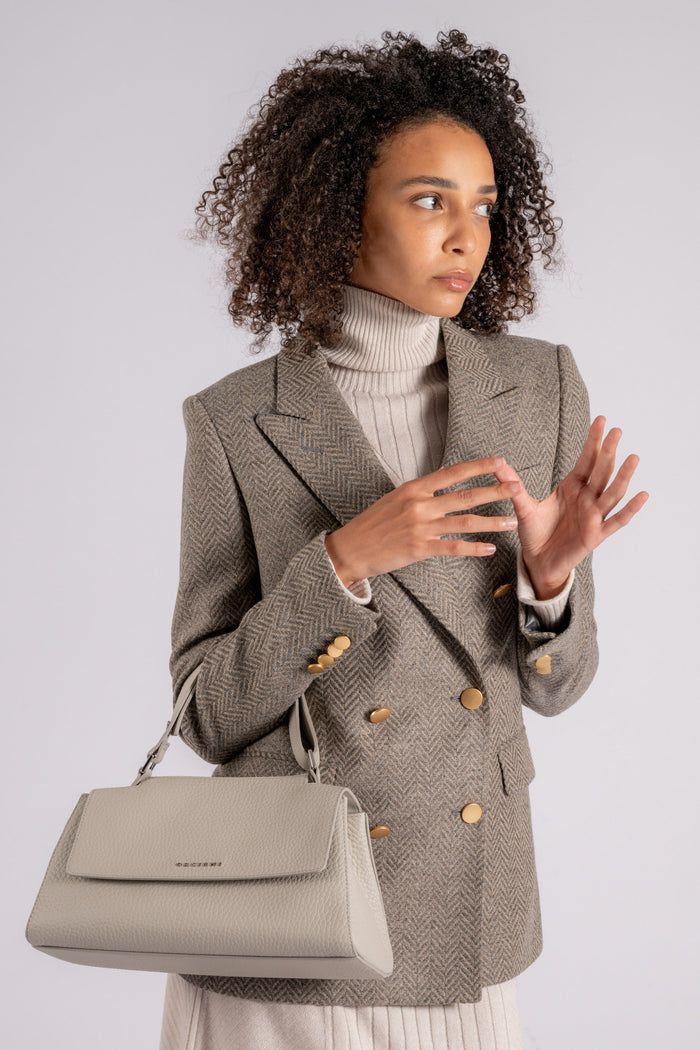 Orciani Borsa Sveva Longuette Soft con Tracolla in Pelle Grigio