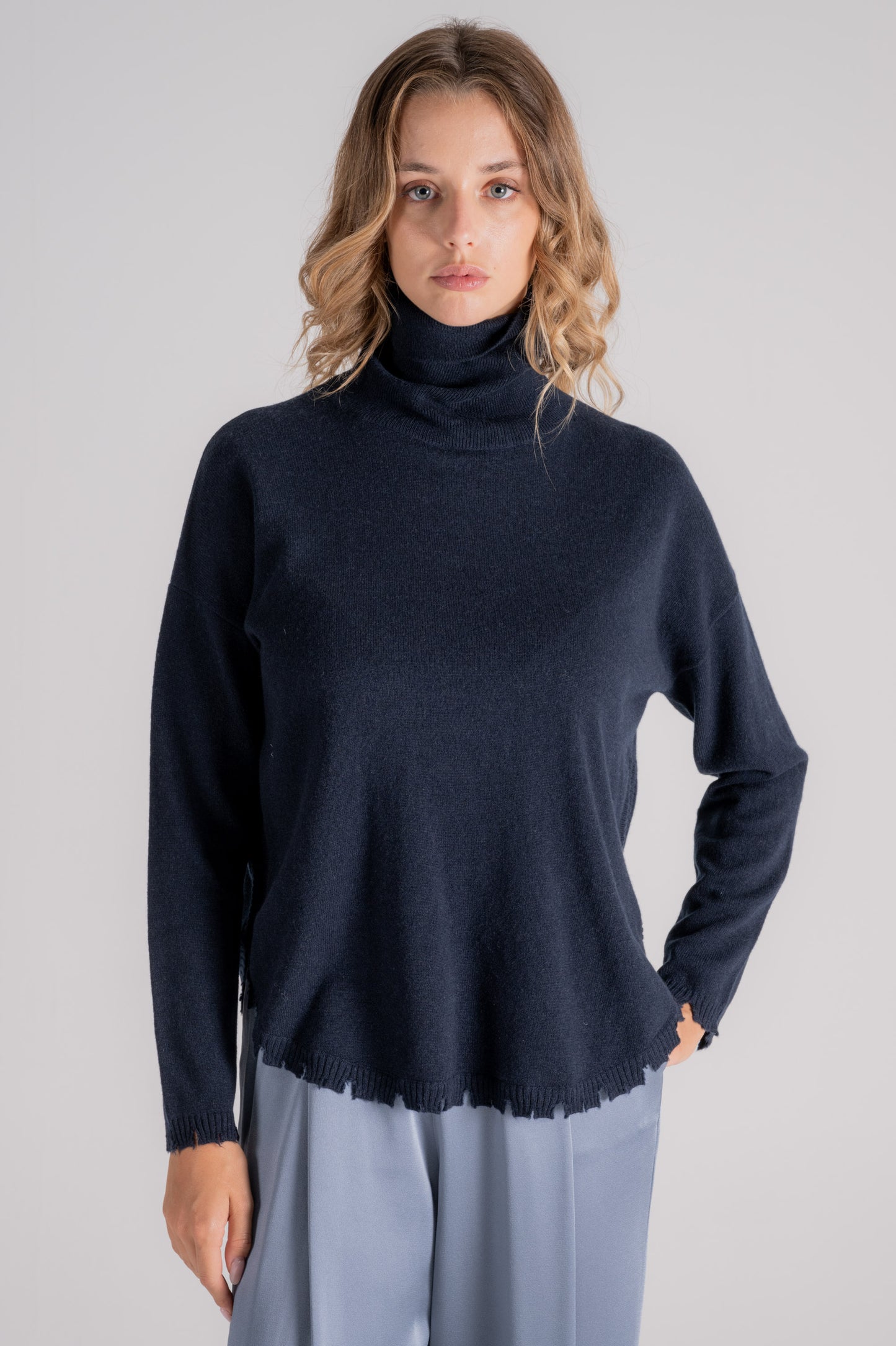  Kujten Turtleneck Sweater 100% Cashmere Blue Blu Donna - 1