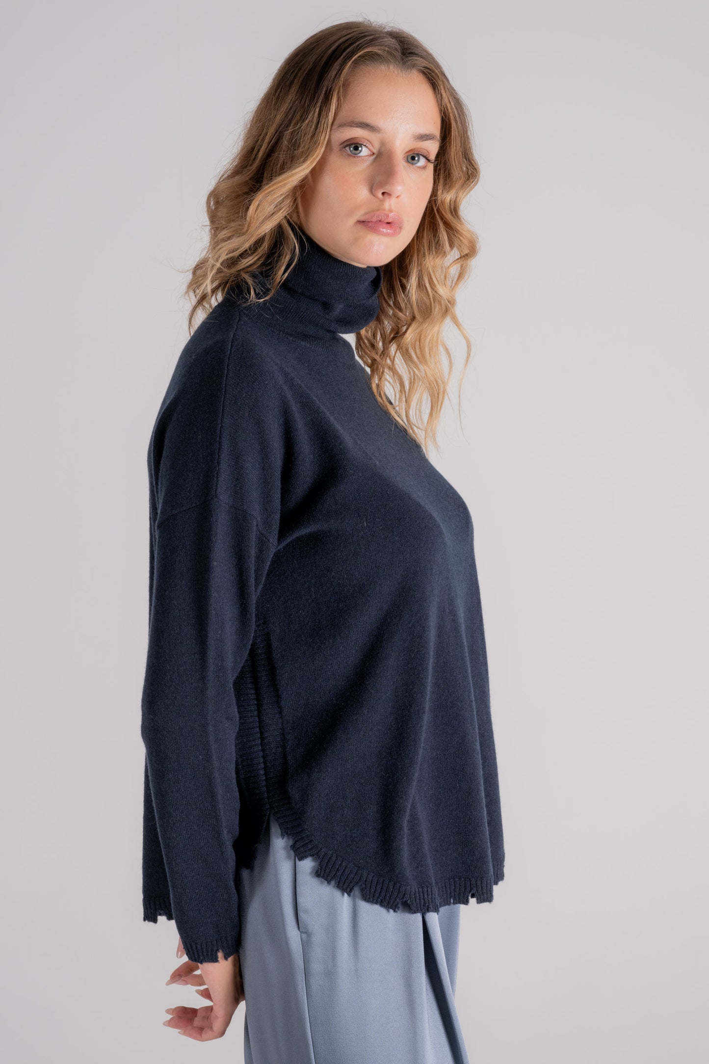  Kujten Turtleneck Sweater 100% Cashmere Blue Blu Donna - 2