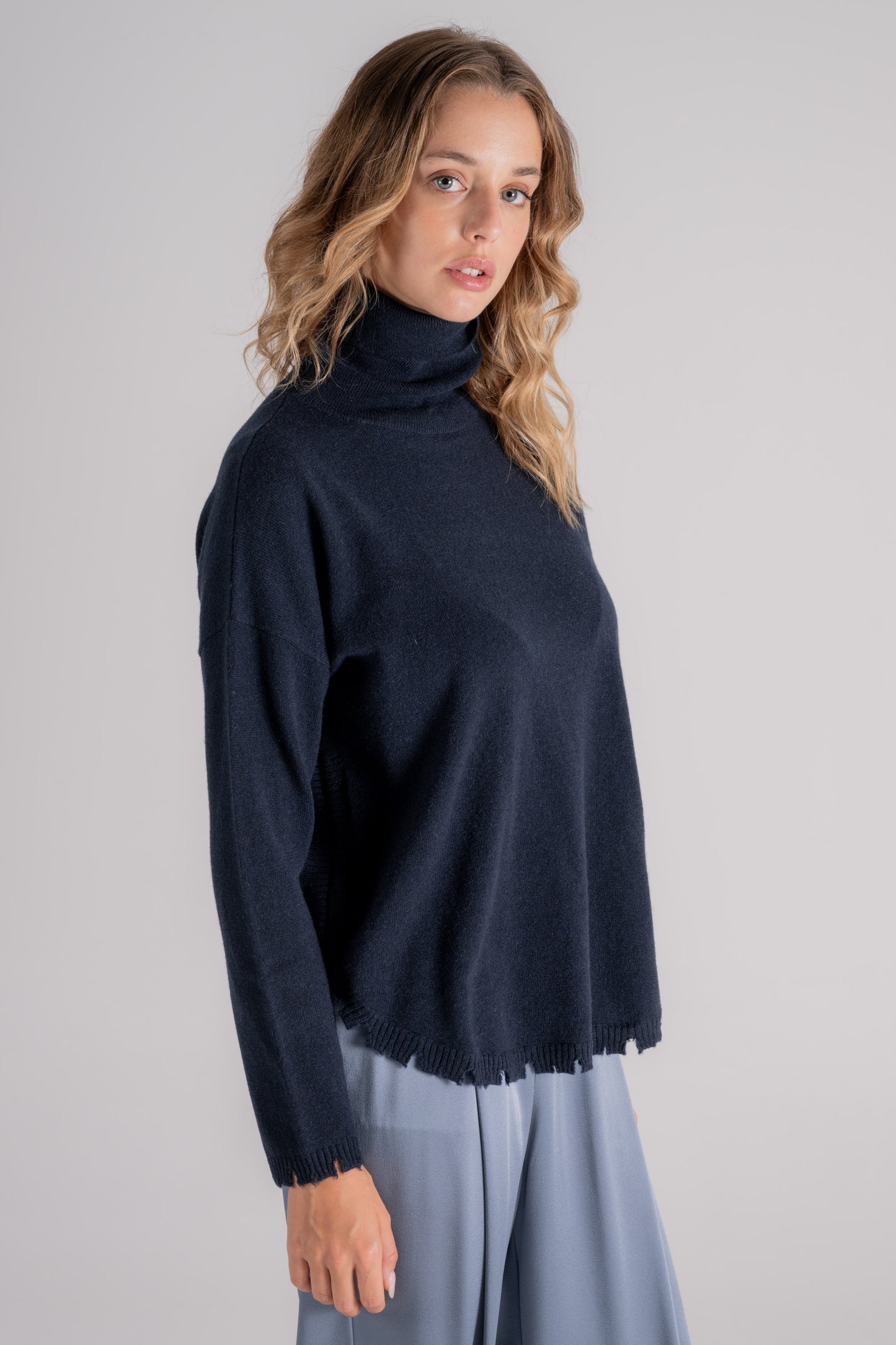  Kujten Turtleneck Sweater 100% Cashmere Blue Blu Donna - 3