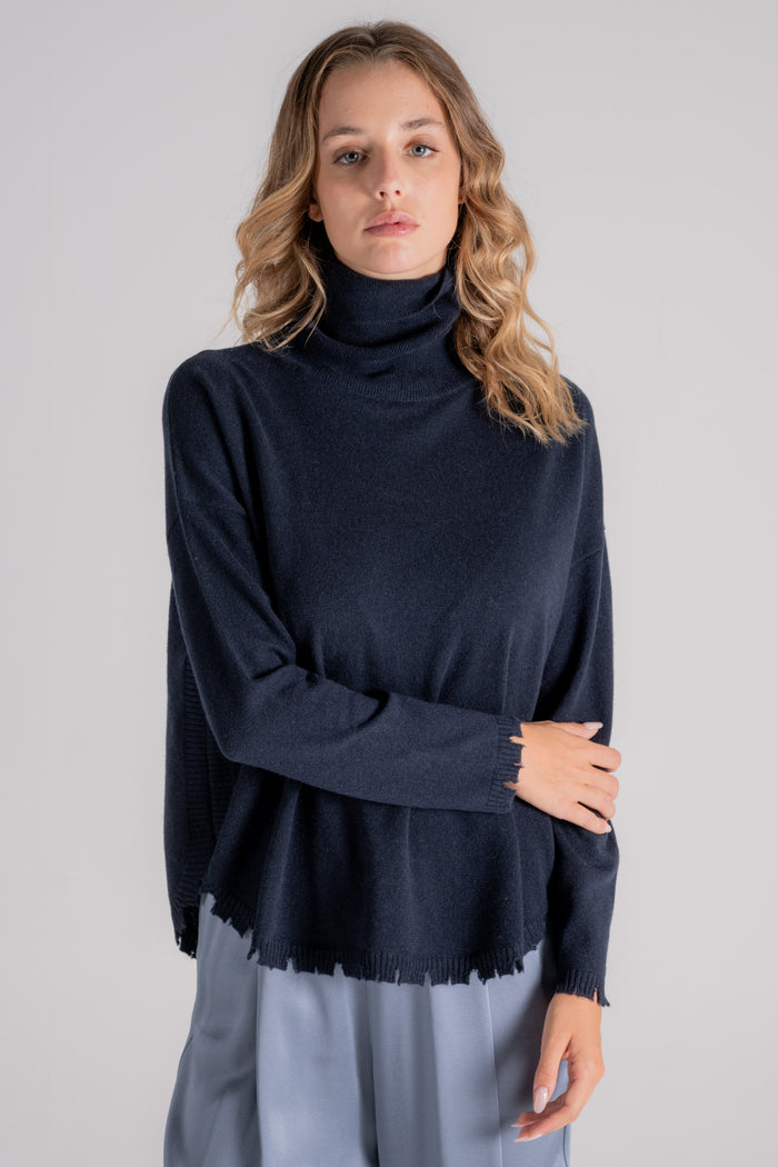  Kujten Turtleneck Sweater 100% Cashmere Blue Blu Donna - 4