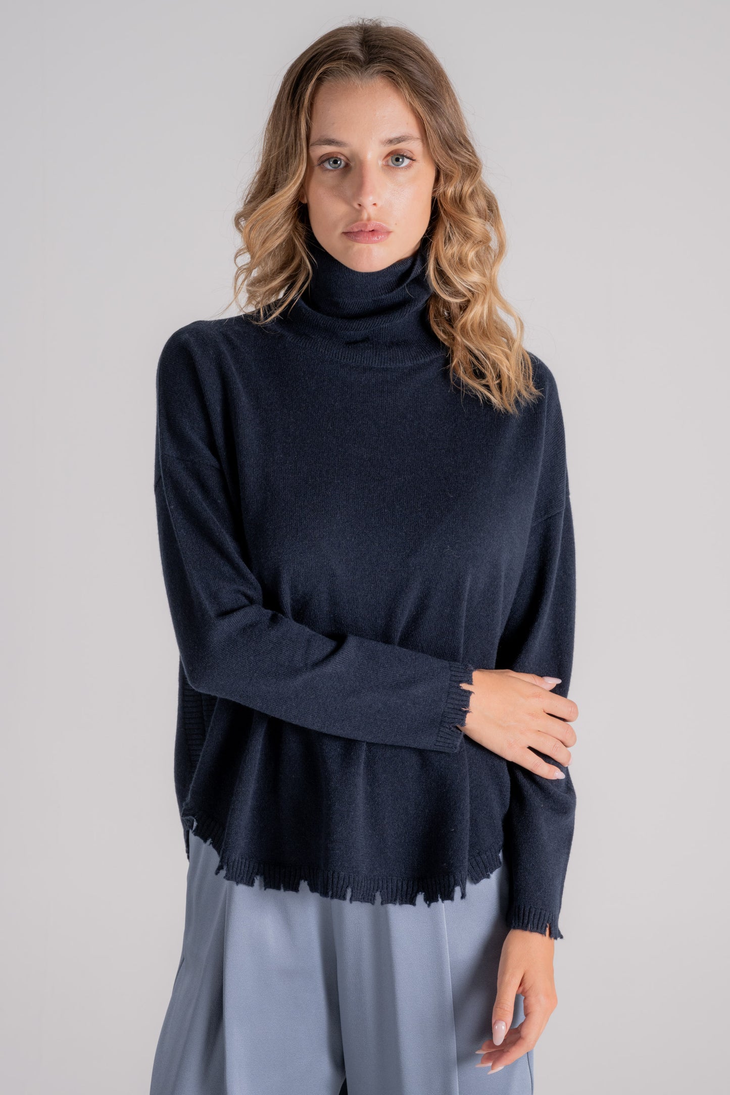  Kujten Turtleneck Sweater 100% Cashmere Blue Blu Donna - 5