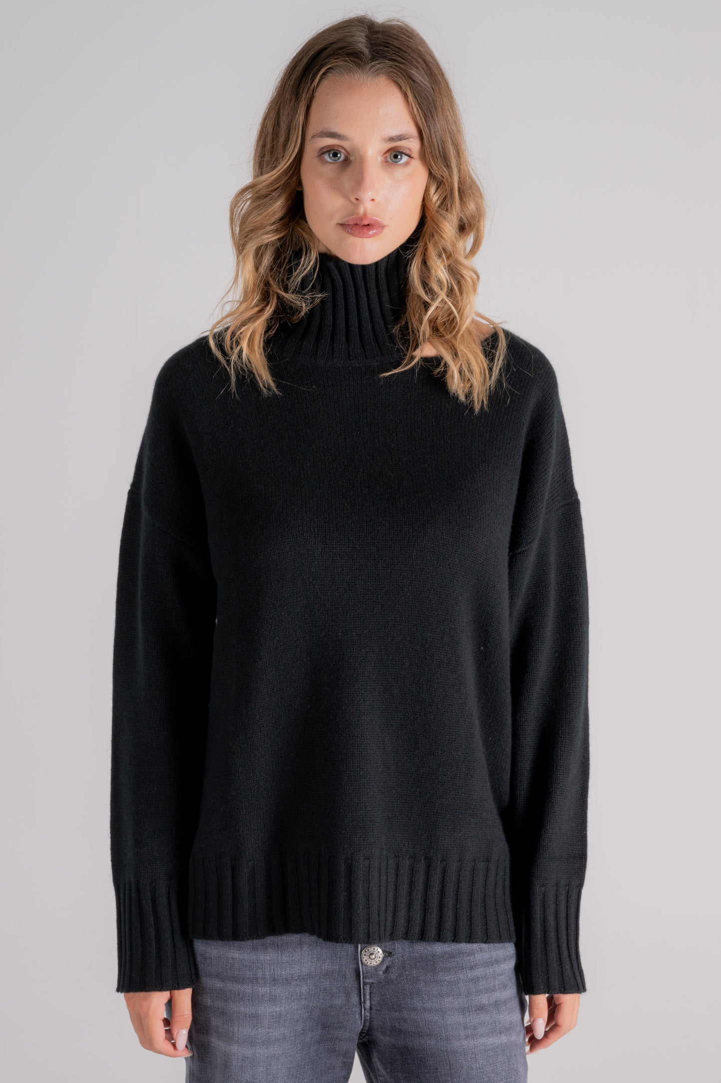  Kujten High Neck Black Cashmere Sweater Nero Donna - 1