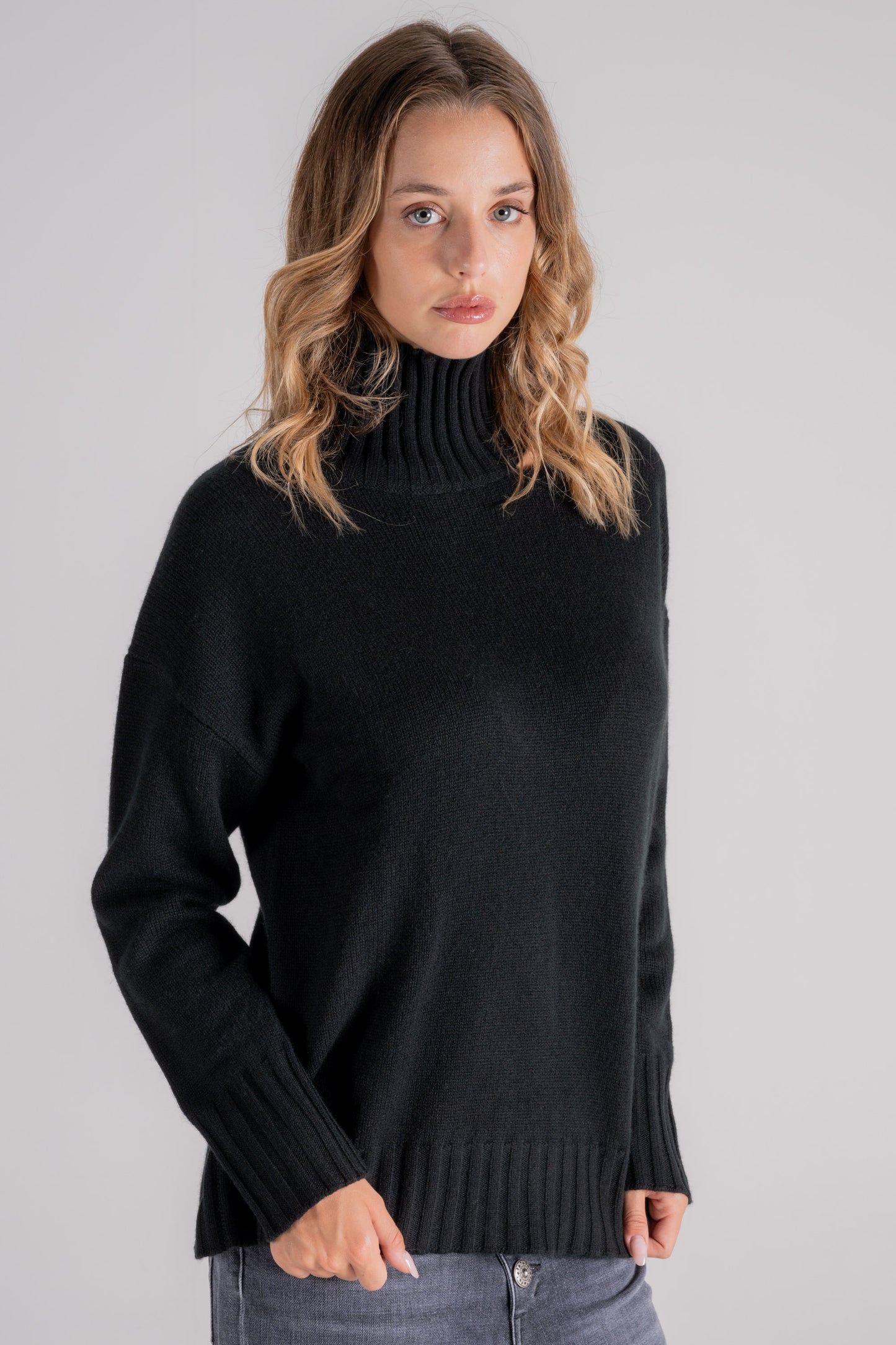  Kujten High Neck Black Cashmere Sweater Nero Donna - 3